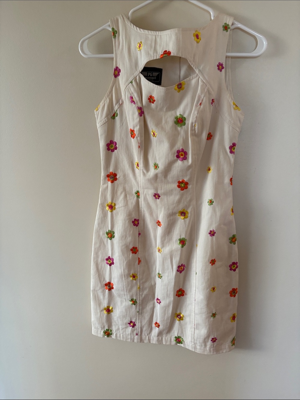 Cream Floral Embroidered Cutout Sheath Dress